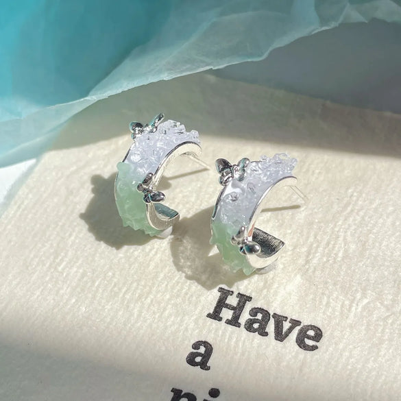 1 Pair Sweet Heart Shape Flower Fish Tail Artificial Crystal Alloy Earrings