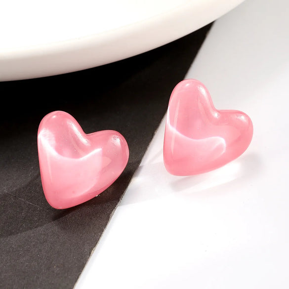 1 Pair Sweet Heart Shape Plastic Resin Ear Studs