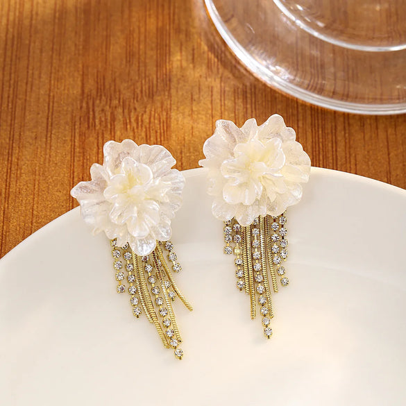 1 Pair Sweet IG Style Flower Tassel Inlay Zinc Alloy Rhinestones Drop Earrings