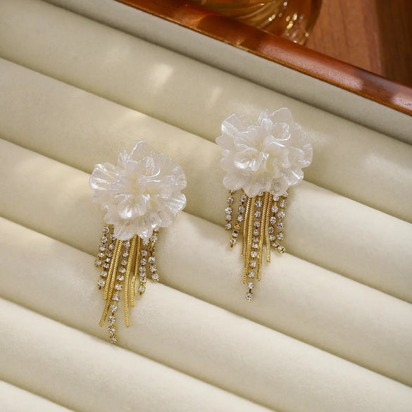 1 Pair Sweet IG Style Flower Tassel Inlay Zinc Alloy Rhinestones Drop Earrings