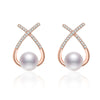 1 Pair Sweet Leaf Crown Bow Knot Imitation Pearl Copper Inlay Rhinestones Earrings