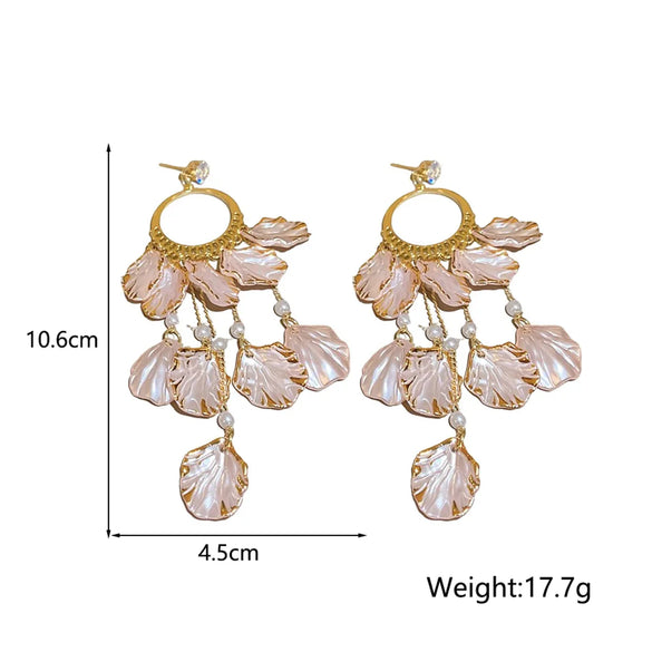 1 Pair Sweet Petal Tassel Inlay Alloy Zircon Drop Earrings