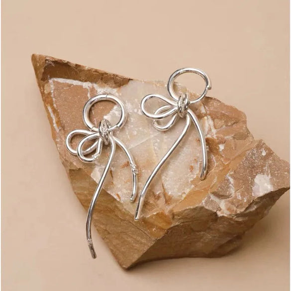 1 Pair Sweet Simple Style Bow Knot Inlay Sterling Silver Zircon Drop Earrings