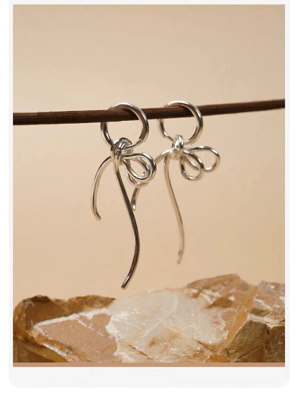 1 Pair Sweet Simple Style Bow Knot Inlay Sterling Silver Zircon Drop Earrings