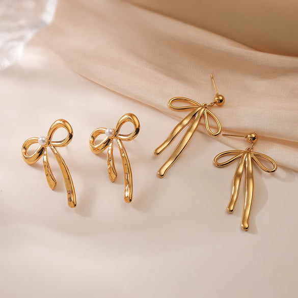1 Pair Sweet Simple Style Bow Knot Plating 304 Stainless Steel 18K Gold Plated Ear Studs
