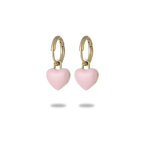 1 Pair Sweet Simple Style C Shape Heart Shape Enamel Plating Inlay 304 Stainless Steel Zircon Drop Earrings Ear Studs