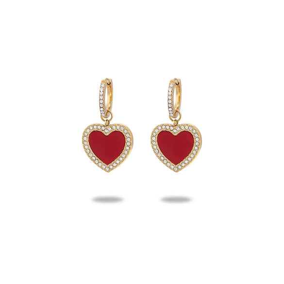 1 Pair Sweet Simple Style C Shape Heart Shape Enamel Plating Inlay 304 Stainless Steel Zircon Drop Earrings Ear Studs