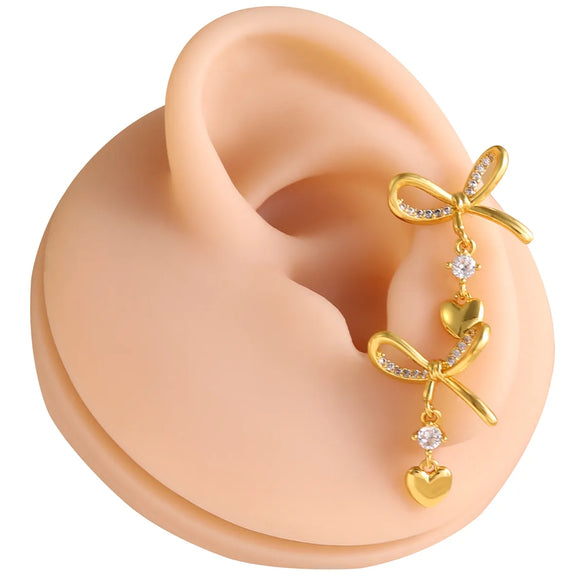 1 Pair Sweet Simple Style Heart Shape Bow Knot Plating Inlay Copper Zircon 18K Gold Plated Drop Earrings