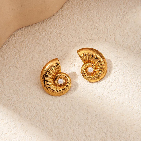1 Pair Vacation Beach Classic Style Conch Plating Inlay 304 Stainless Steel Artificial Pearls 14K Gold Plated Ear Studs