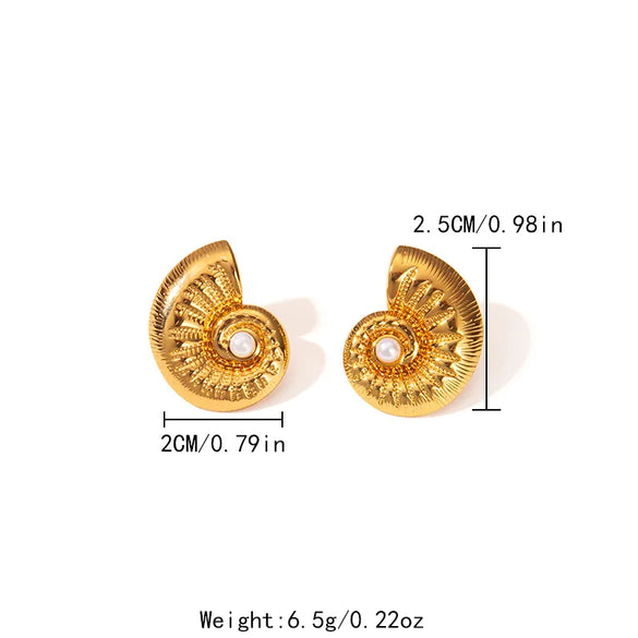 1 Pair Vacation Beach Classic Style Conch Plating Inlay 304 Stainless Steel Artificial Pearls 14K Gold Plated Ear Studs