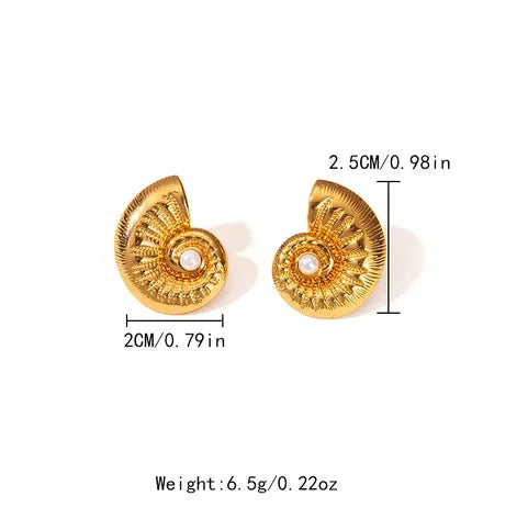 1 Pair Vacation Beach Classic Style Conch Plating Inlay 304 Stainless Steel Artificial Pearls 14K Gold Plated Ear Studs
