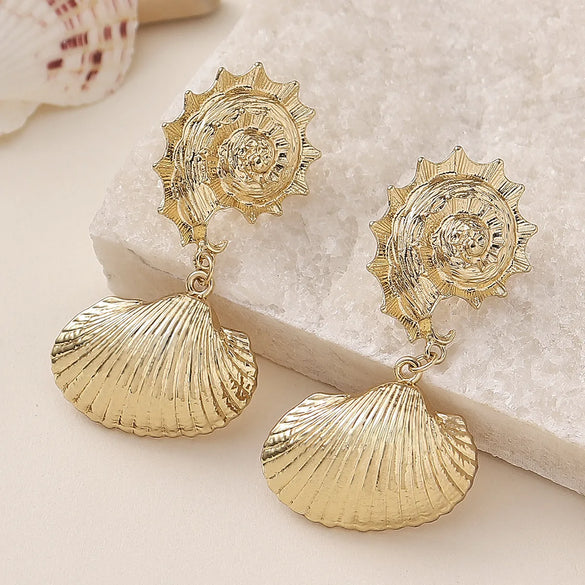 1 Pair Vacation Beach Starfish Conch Shell Alloy Silica Gel Drop Earrings