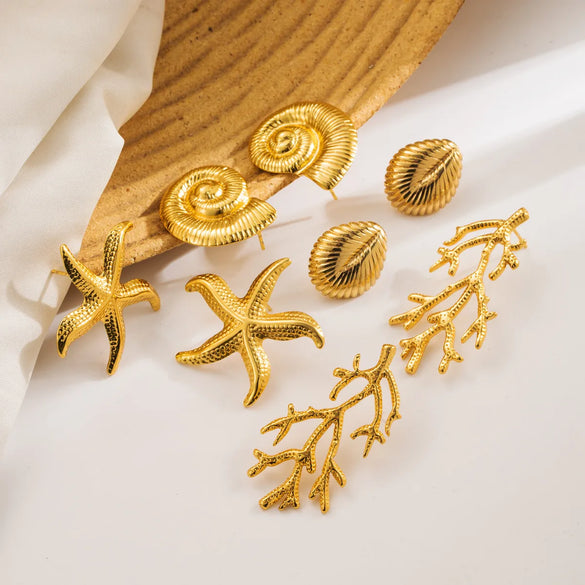 1 Pair Vacation Beach Starfish Coral Plating 304 Stainless Steel Ear Studs