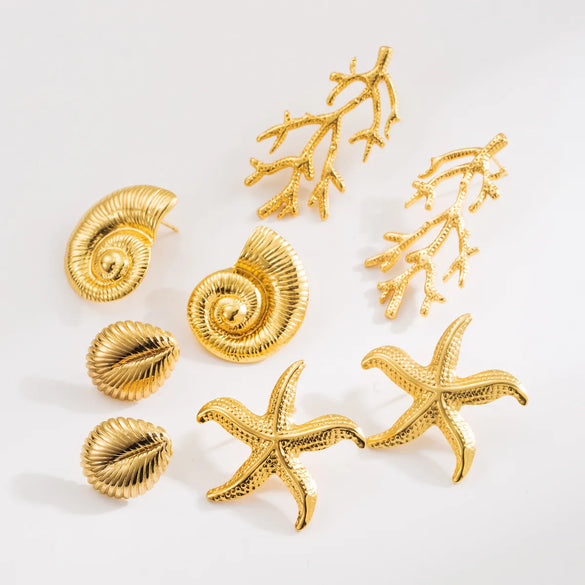 1 Pair Vacation Beach Starfish Coral Plating 304 Stainless Steel Ear Studs