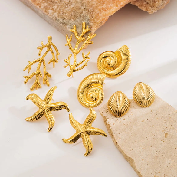 1 Pair Vacation Beach Starfish Coral Plating 304 Stainless Steel Ear Studs