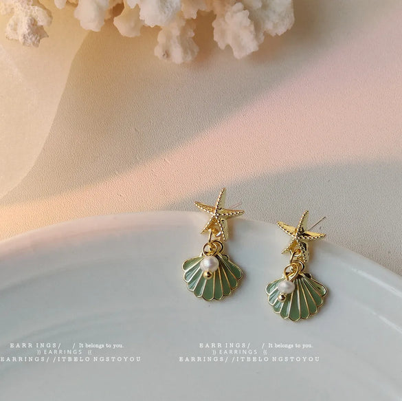 1 Pair Vacation Beach Starfish Pearl Shell Alloy Drop Earrings