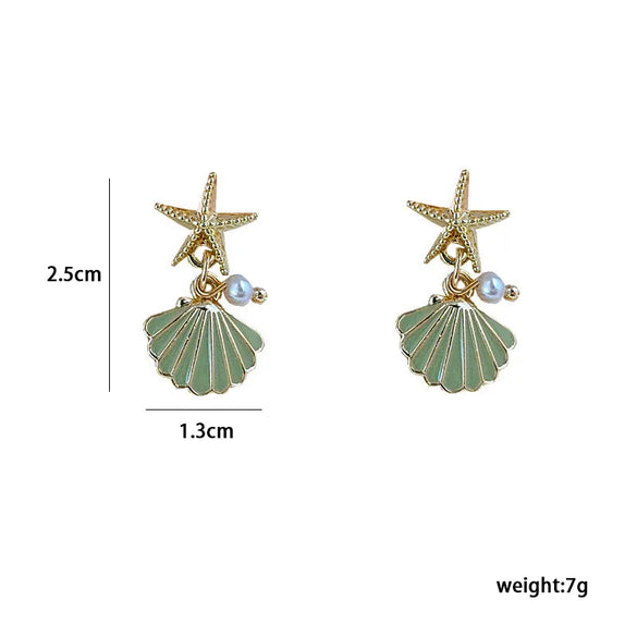 1 Pair Vacation Beach Starfish Pearl Shell Alloy Drop Earrings
