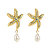 1 Pair Vacation Beach Starfish Plating Inlay Alloy Rhinestones Pearl Drop Earrings
