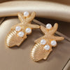 1 Pair Vacation Beach Tropical Scallop Starfish Zinc Alloy Pearl Gold Plated Ear Studs