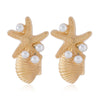 1 Pair Vacation Beach Tropical Scallop Starfish Zinc Alloy Pearl Gold Plated Ear Studs