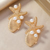 1 Pair Vacation Beach Tropical Scallop Starfish Zinc Alloy Pearl Gold Plated Ear Studs