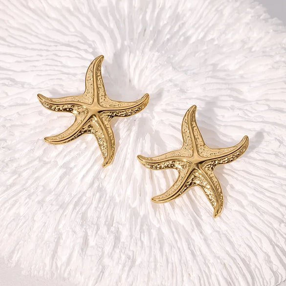 1 Pair Vacation Marine Style Beach Starfish 304 Stainless Steel 18K Gold Plated Ear Studs