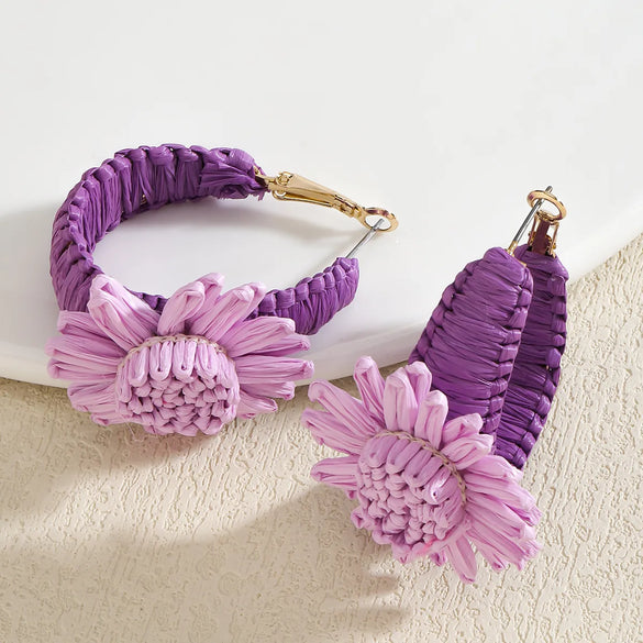 1 Pair Vacation Simple Style Flower Alloy Raffia Earrings