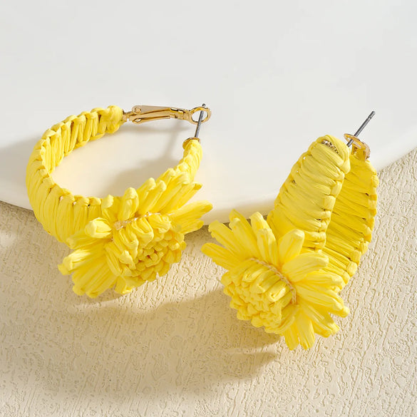 1 Pair Vacation Simple Style Flower Alloy Raffia Earrings