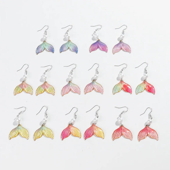 1 Pair Vacation Sweet Color Block Fish Tail Arylic Imitation Pearl Drop Earrings