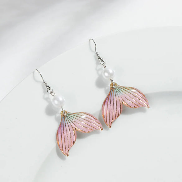 1 Pair Vacation Sweet Color Block Fish Tail Arylic Imitation Pearl Drop Earrings