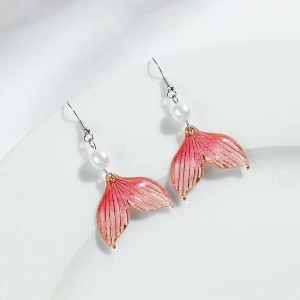 1 Pair Vacation Sweet Color Block Fish Tail Arylic Imitation Pearl Drop Earrings