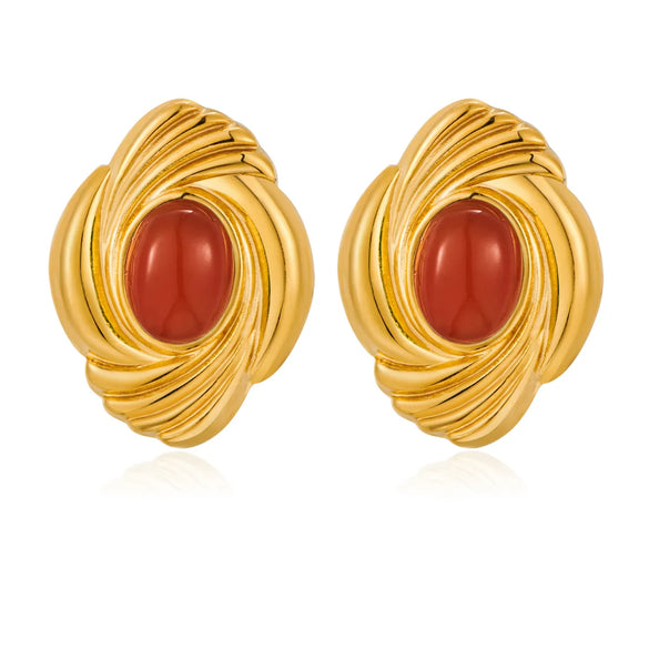 1 Pair Vintage Style Baroque Style MAMA Oval Plating Inlay 304 Stainless Steel Artificial Pearls Natural Stone 18K Gold Plated Ear Studs