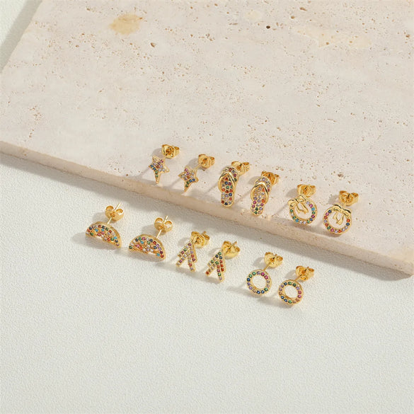 1 Pair Vintage Style Bow Knot Inlay Copper Zircon 14K Gold Plated Earrings