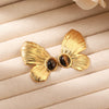 1 Pair Vintage Style Butterfly Inlay 304 Stainless Steel Natural Stone 18K Gold Plated Ear Studs