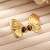 1 Pair Vintage Style Butterfly Inlay 304 Stainless Steel Natural Stone 18K Gold Plated Ear Studs