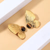 1 Pair Vintage Style Butterfly Inlay 304 Stainless Steel Natural Stone 18K Gold Plated Ear Studs