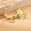 1 Pair Vintage Style Butterfly Inlay 304 Stainless Steel Natural Stone 18K Gold Plated Ear Studs
