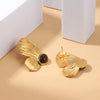 1 Pair Vintage Style Butterfly Inlay 304 Stainless Steel Natural Stone 18K Gold Plated Ear Studs