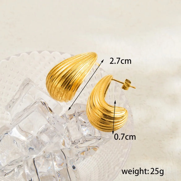 1 Pair Vintage Style C Shape Water Droplets Heart Shape Plating Inlay Stainless Steel Zircon 18k Gold Plated Ear Studs