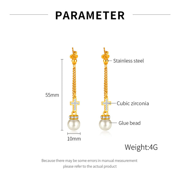 1 Pair Vintage Style Classic Style Cross Heart Shape Crown Inlay 304 Stainless Steel Artificial Pearls Zircon Drop Earrings