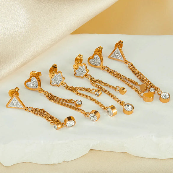 1 Pair Vintage Style Classic Style Cross Heart Shape Crown Inlay 304 Stainless Steel Artificial Pearls Zircon Drop Earrings