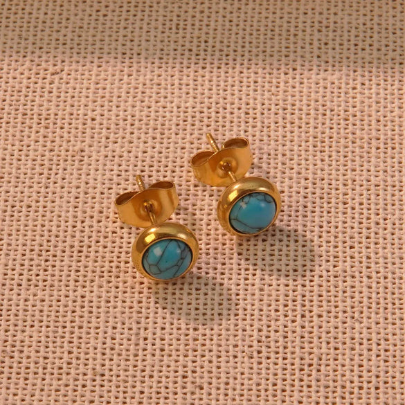 1 Pair Vintage Style Classic Style Geometric Circle Round Plating 304 Stainless Steel Plastic Turquoise 18K Gold Plated Ear Studs