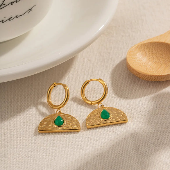 1 Pair Vintage Style Classic Style Water Droplets Inlay 304 Stainless Steel Malay Jade 18K Gold Plated Drop Earrings