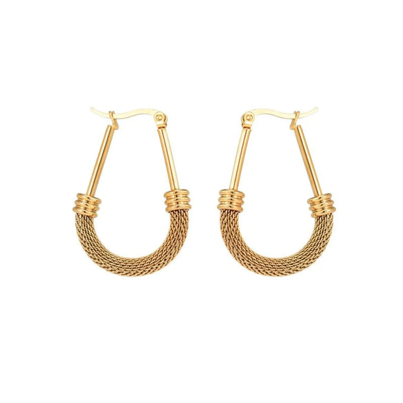 1 Pair Vintage Style Commute Circle Plating Hollow Out Stainless Steel 18K Gold Plated Hoop Earrings