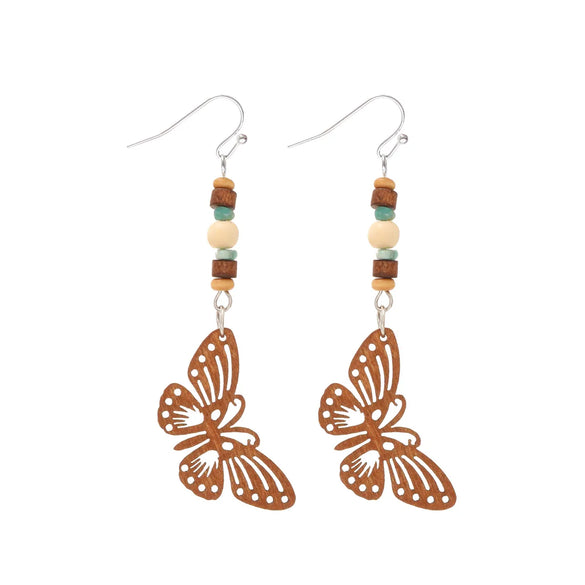 1 Pair Vintage Style Ethnic Style Leaves Butterfly Hollow Out Wood Drop Earrings