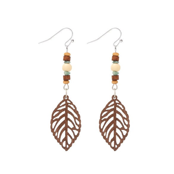 1 Pair Vintage Style Ethnic Style Leaves Butterfly Hollow Out Wood Drop Earrings