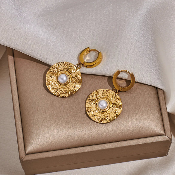 1 Pair Vintage Style Exaggerated Asymmetrical Quadrilateral Flower Plating Inlay 304 Stainless Steel Artificial Pearls 18K Gold Plated Ear Studs