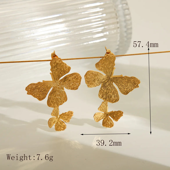 1 Pair Vintage Style Exaggerated Simple Style Flower Butterfly Plating Hollow Out 304 Stainless Steel 18K Gold Plated Drop Earrings