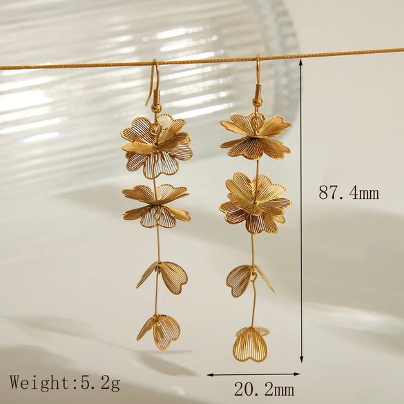 1 Pair Vintage Style Exaggerated Simple Style Flower Butterfly Plating Hollow Out 304 Stainless Steel 18K Gold Plated Drop Earrings