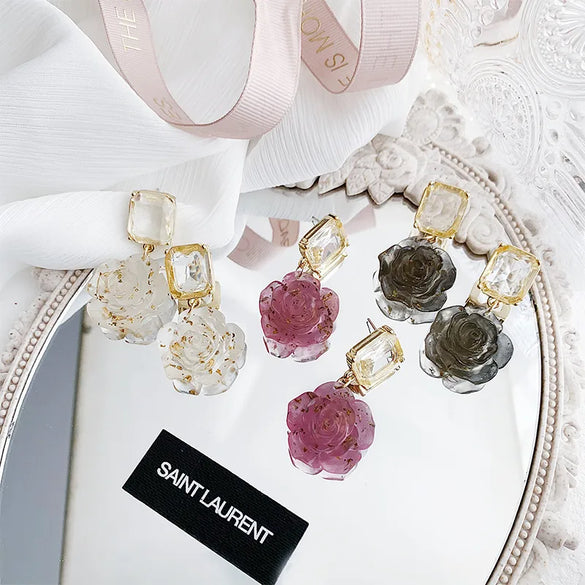 1 Pair Vintage Style Flower Plating Inlay Alloy Resin Glass Gold Plated Drop Earrings
